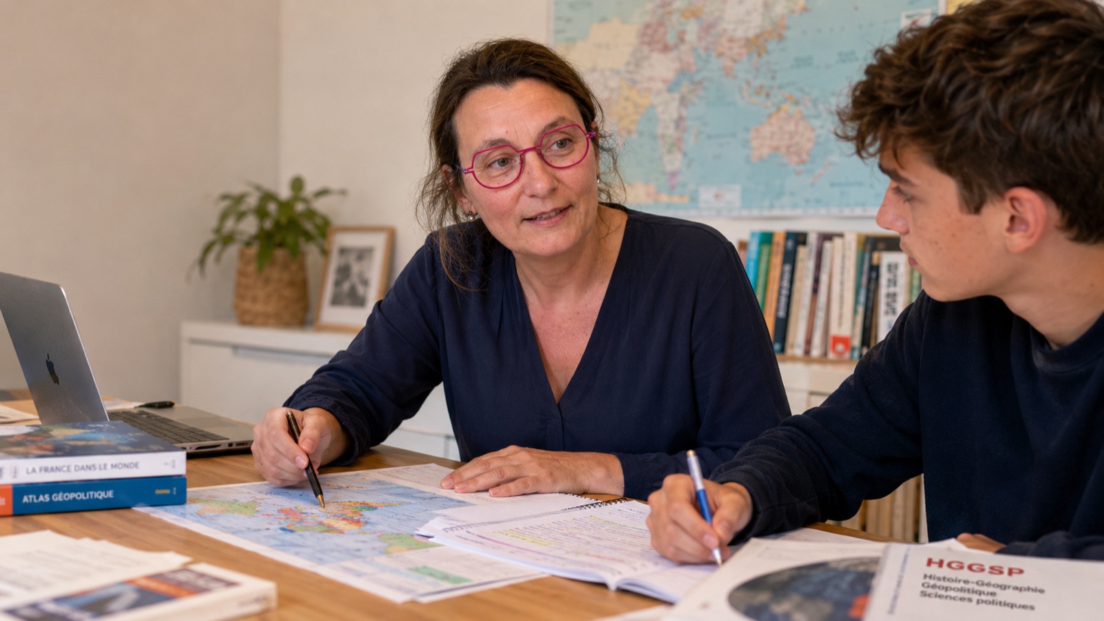 Céline de Jonquières donnant un cours particulier à un élève