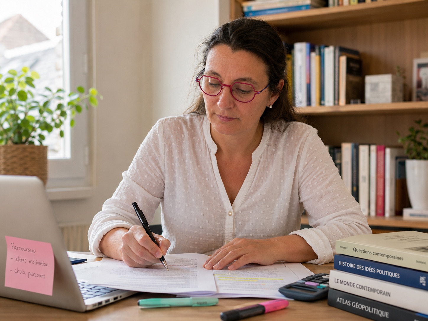 Céline de Jonquières travaillant sur un dossier