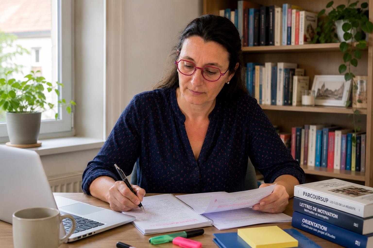 Céline de Jonquières préparant des dossiers Parcoursup
